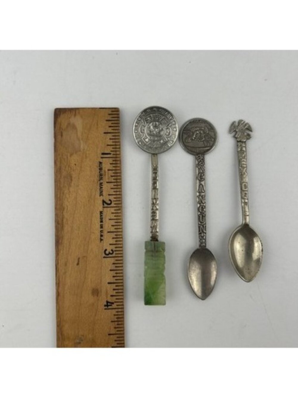 Mexico Souvenir 3 Spoons - Cancun, Eagle & Jade Tiki - Marked Alpaca - Picture 6 of 6